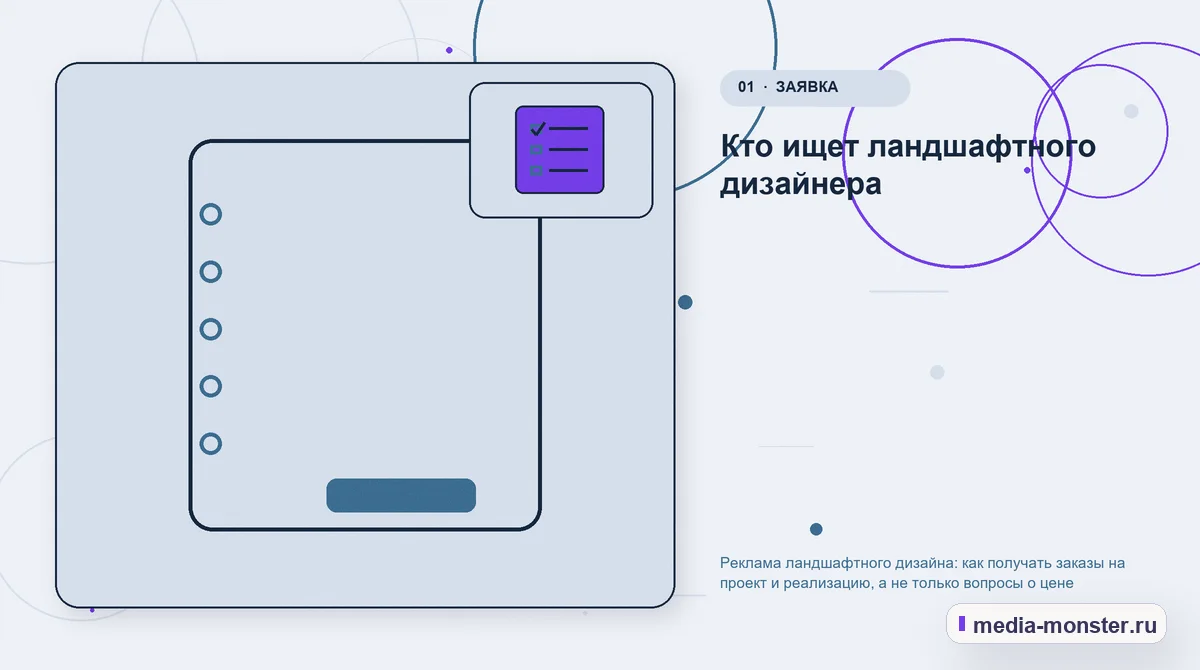 Изображение 1: Ключевая тема материала — Реклама ландшафтного дизайна: как получать заказы на проект и реализацию, а не только вопросы о цене | Media Monster Ключевая тема материала. Кто ищет ландшафтного дизайнера: иллюстрация к статье «Реклама ландшафтного дизайна: как получать заказы на проект и реализацию, а не только вопросы о цене»