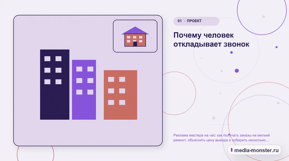 Ключевая тема материала. Почему человек откладывает звонок: иллюстрация к статье «Реклама мастера на час: как получать заказы на мелкий ремонт, объяснять цену выезда и собирать несколько…