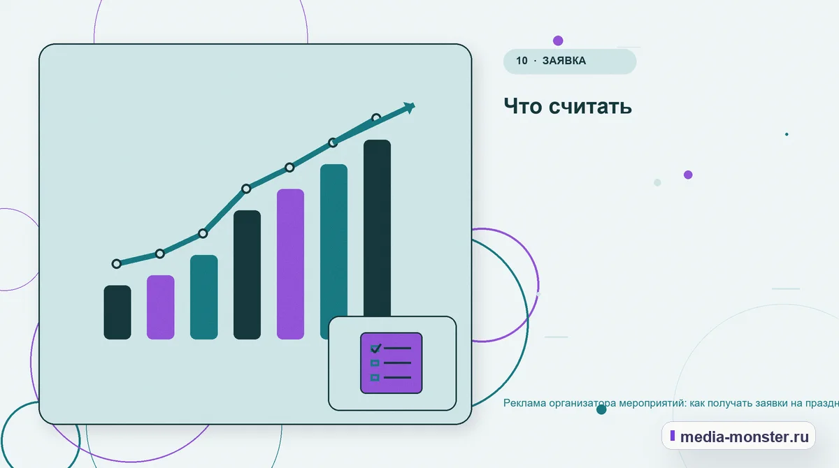 Изображение 10: Итог и следующий шаг — Реклама организатора мероприятий: как получать заявки на праздники и корпоративные события | Media Monster Итог и следующий шаг. Что считать: иллюстрация к статье «Реклама организатора мероприятий: как получать заявки на праздники и корпоративные события»