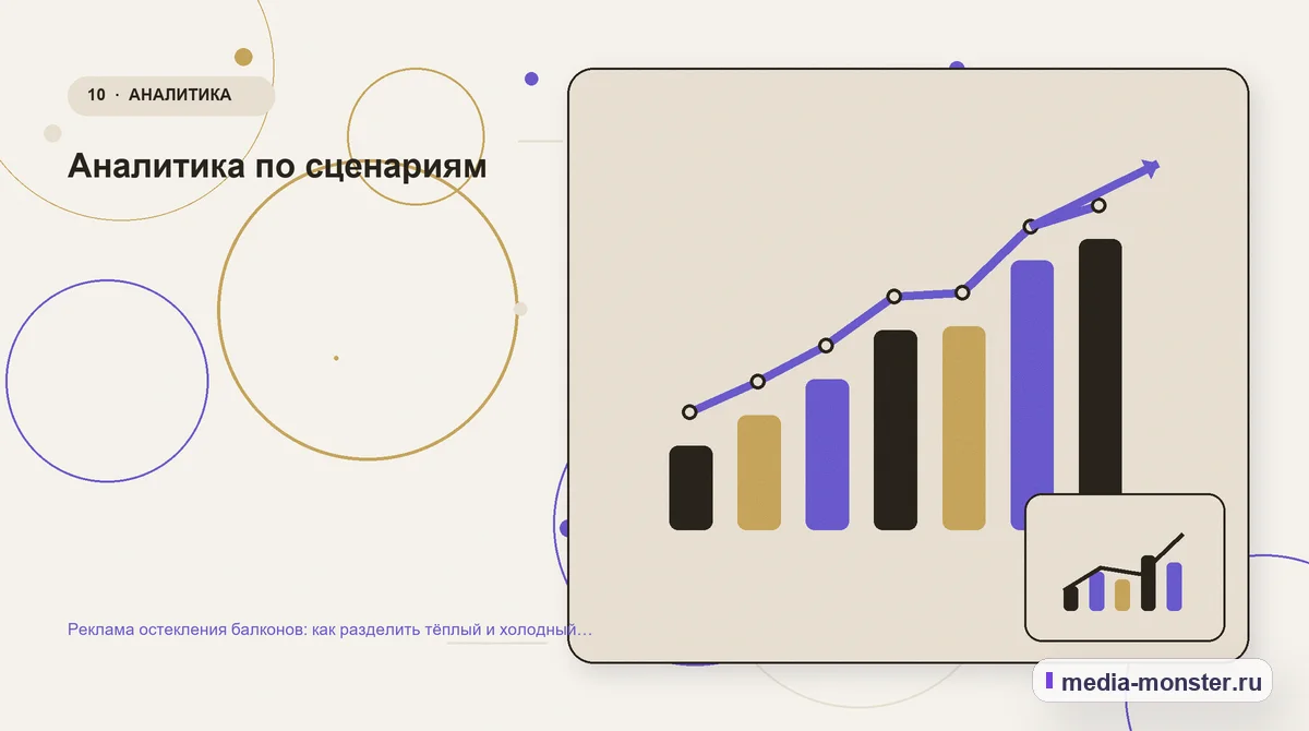 Изображение 10: Итог и следующий шаг — Реклама остекления балконов: как разделить тёплый и холодный сценарий | Media Monster Итог и следующий шаг. Аналитика по сценариям: иллюстрация к статье «Реклама остекления балконов: как разделить тёплый и холодный сценарий»