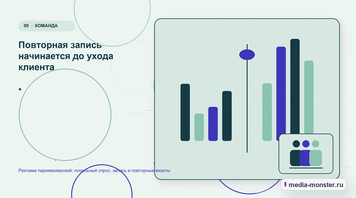Изображение 8: Сравнение вариантов — Реклама парикмахерской: локальный спрос, запись и повторные визиты | Media Monster Сравнение вариантов. Повторная запись начинается до ухода клиента: иллюстрация к статье «Реклама парикмахерской: локальный спрос, запись и повторные визиты»