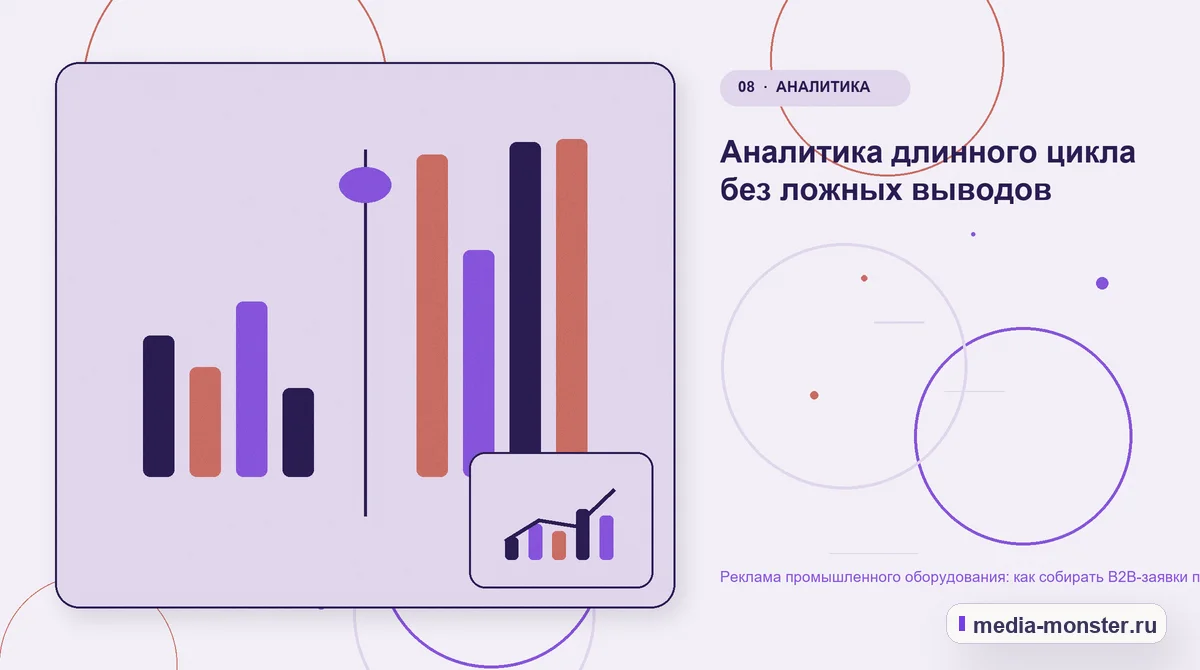 Сравнение вариантов. Аналитика длинного цикла без ложных выводов: иллюстрация к статье «Реклама промышленного оборудования: как собирать B2B-заявки по конкретным задачам»