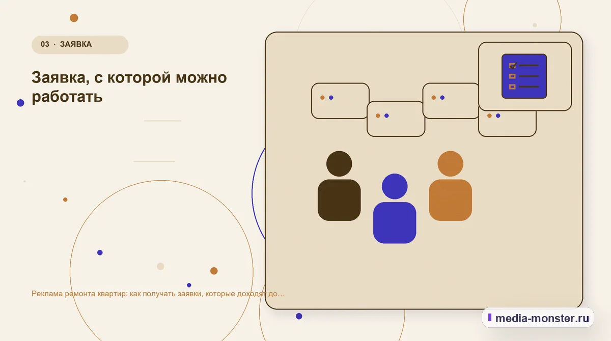 Аудитория и сценарий выбора. Заявка, с которой можно работать: иллюстрация к статье «Реклама ремонта квартир: как получать заявки, которые доходят до договора»