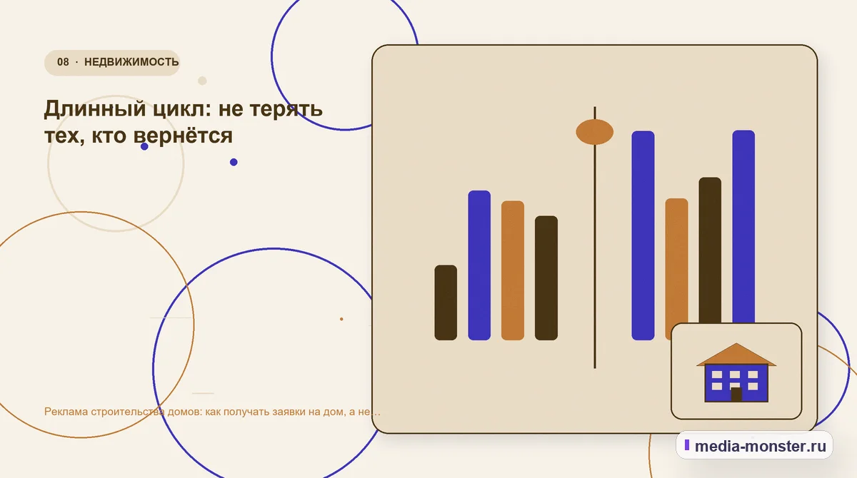 Изображение 8: Сравнение вариантов — Реклама строительства домов: как получать заявки на дом, а не вопросы о цене за квадрат | Media Monster Сравнение вариантов. Длинный цикл: не терять тех, кто вернётся: иллюстрация к статье «Реклама строительства домов: как получать заявки на дом, а не вопросы о цене за квадрат»
