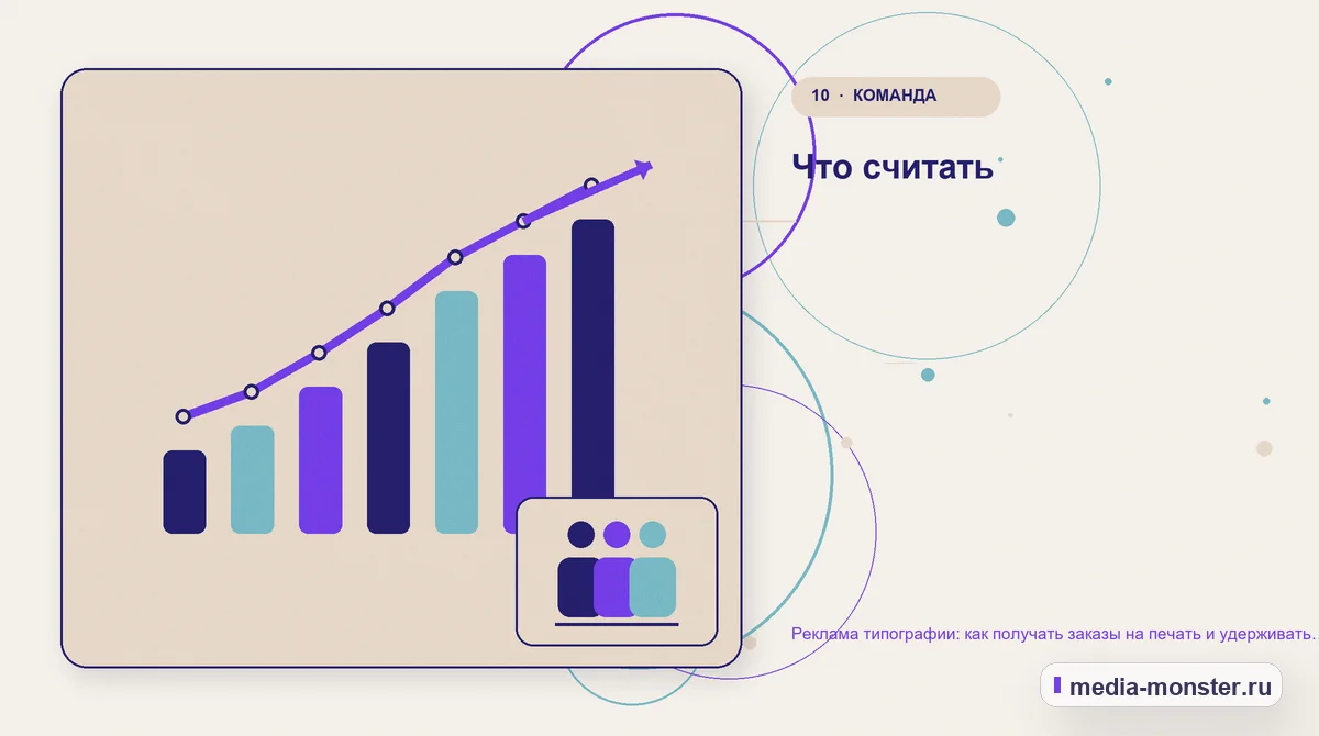 Итог и следующий шаг. Что считать: иллюстрация к статье «Реклама типографии: как получать заказы на печать и удерживать корпоративных клиентов»