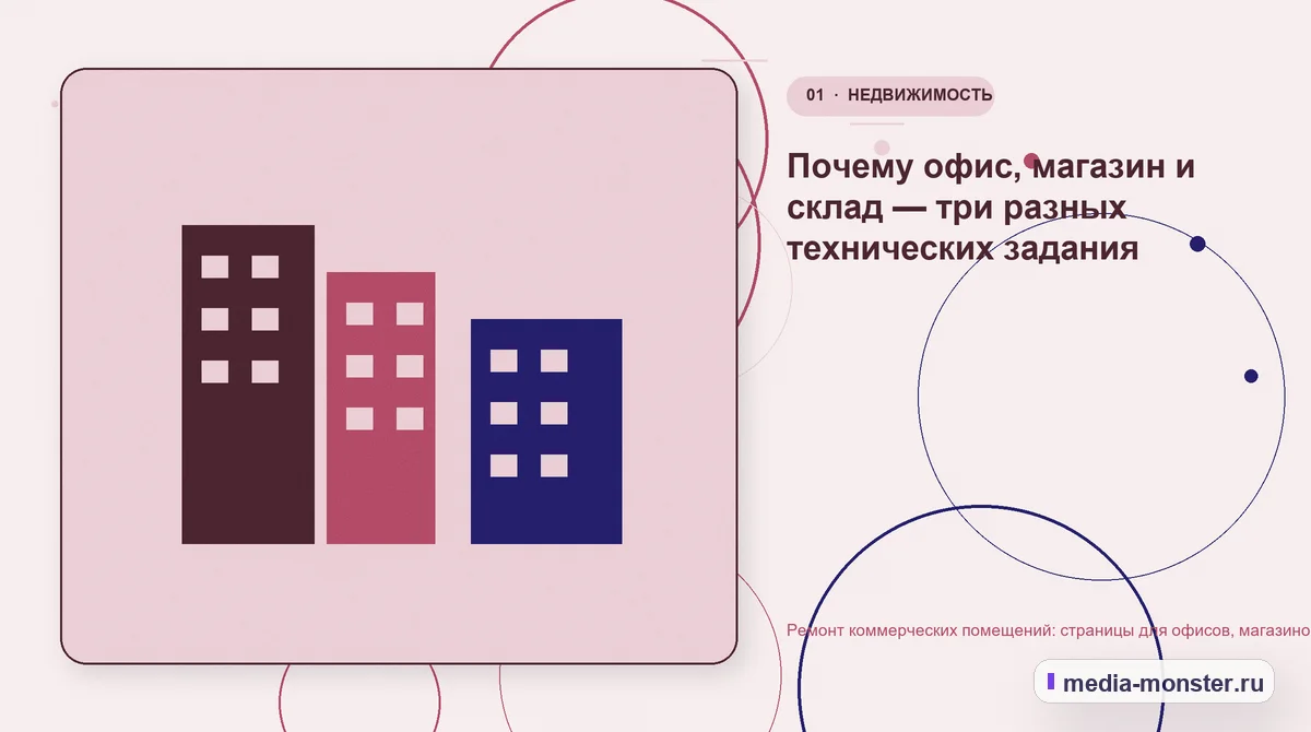 Ремонт коммерческих помещений: страницы для офисов, магазинов и складских зон — иллюстрация к разделу «Почему офис, магазин и склад — три разных технических задания»