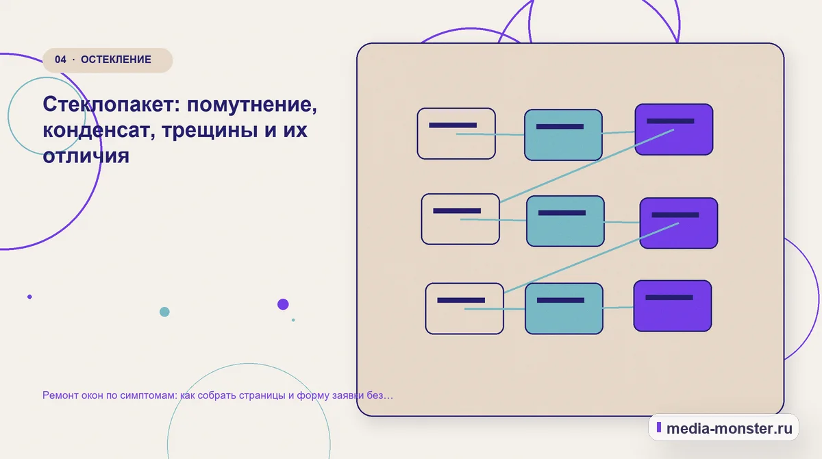 Ремонт окон по симптомам: как собрать страницы и форму заявки без догадок о поломке — иллюстрация к разделу «Стеклопакет: помутнение, конденсат, трещины и их отличия»