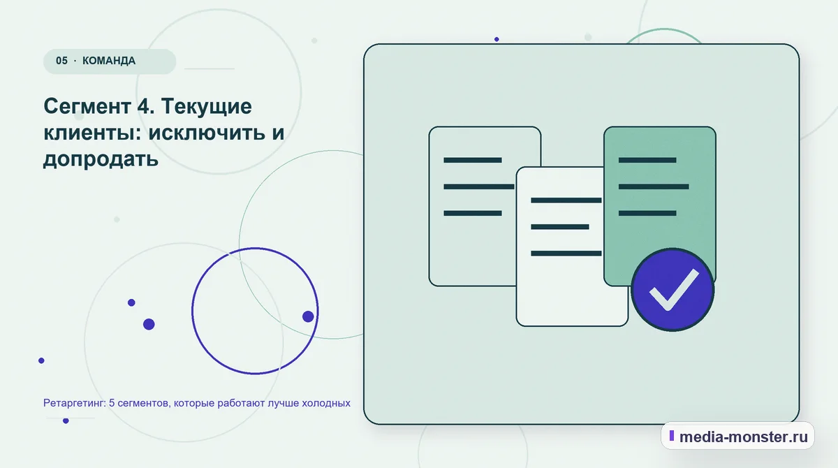 Данные и доказательства. Сегмент 4. Текущие клиенты: исключить и допродать: иллюстрация к статье «Ретаргетинг: 5 сегментов, которые работают лучше холодных»