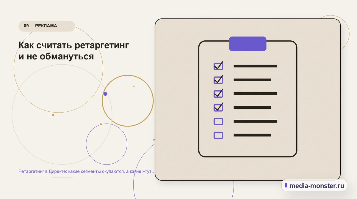 Контрольные показатели. Как считать ретаргетинг и не обмануться: иллюстрация к статье «Ретаргетинг в Директе: какие сегменты окупаются, а какие жгут бюджет»