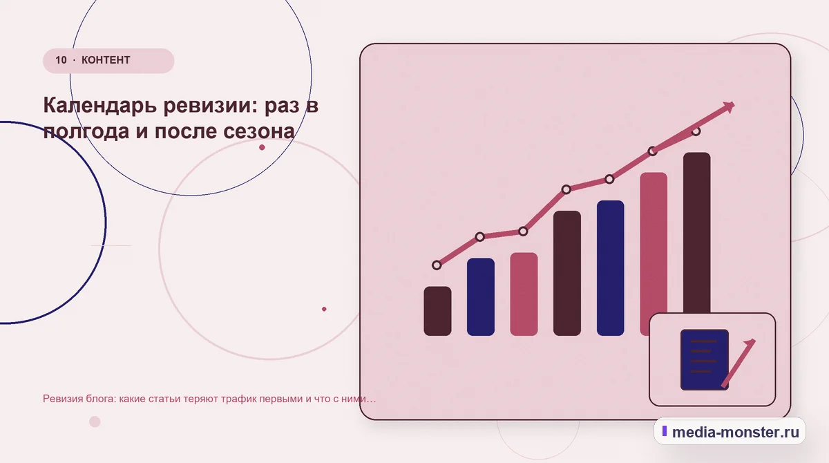 Итог и следующий шаг. Календарь ревизии: раз в полгода и после сезона: иллюстрация к статье «Ревизия блога: какие статьи теряют трафик первыми и что с ними делать»