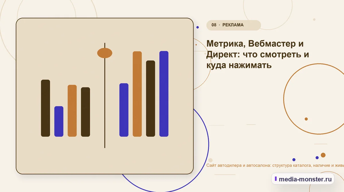 Сравнение вариантов. Метрика, Вебмастер и Директ: что смотреть и куда нажимать: иллюстрация к статье «Сайт автодилера и автосалона: структура каталога, наличие и живые фото»