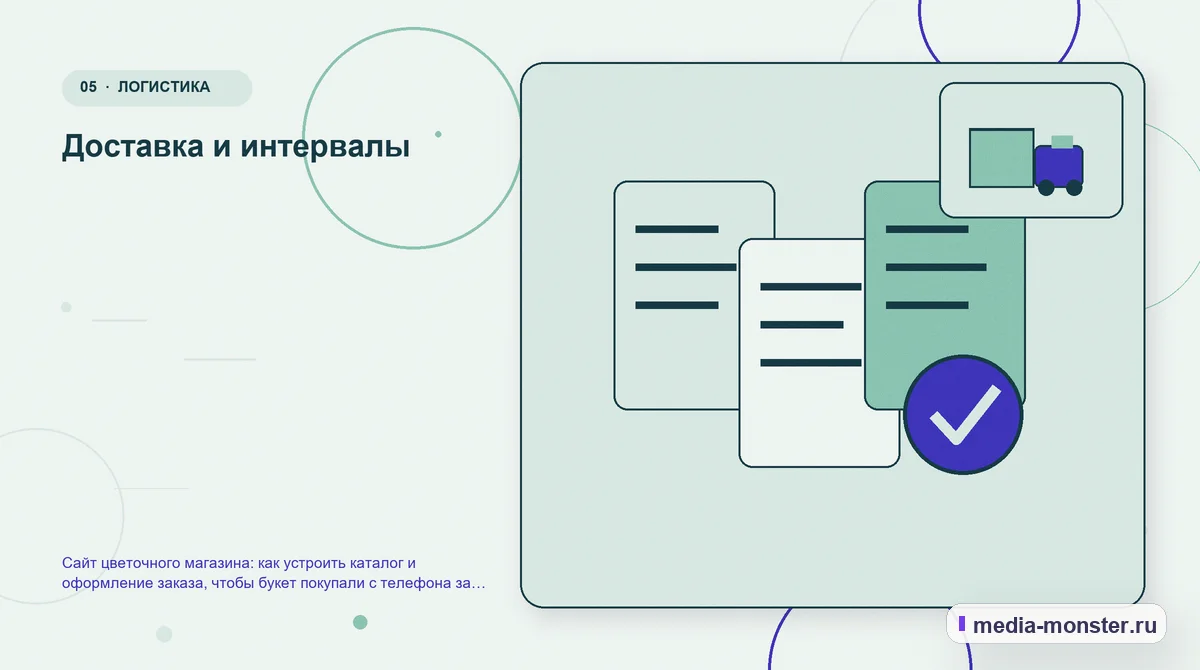 Изображение 5: Данные и доказательства — Сайт цветочного магазина: как устроить каталог и оформление заказа, чтобы букет покупали с телефона за пару минут | Media Monster Данные и доказательства. Доставка и интервалы: иллюстрация к статье «Сайт цветочного магазина: как устроить каталог и оформление заказа, чтобы букет покупали с телефона за пару минут»