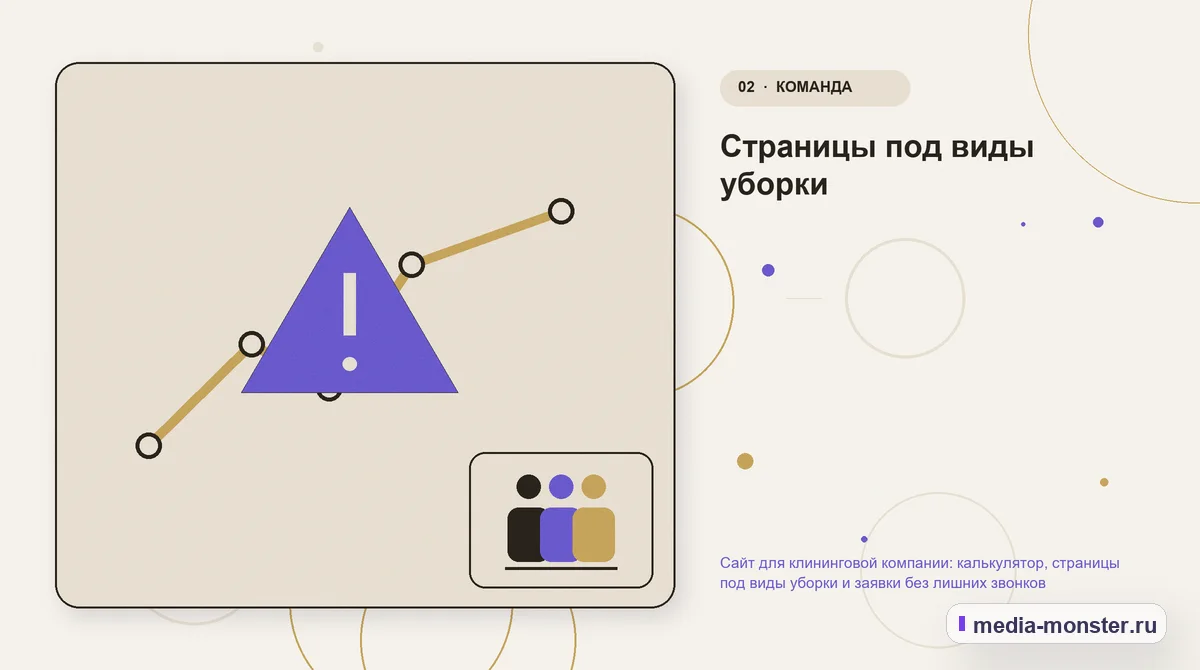 Проблема и точка потери. Страницы под виды уборки: иллюстрация к статье «Сайт для клининговой компании: калькулятор, страницы под виды уборки и заявки без лишних звонков»