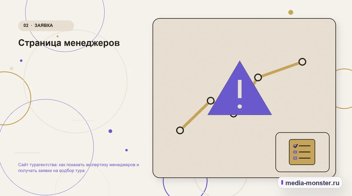 Проблема и точка потери. Страница менеджеров: иллюстрация к статье «Сайт турагентства: как показать экспертизу менеджеров и получать заявки на подбор тура»