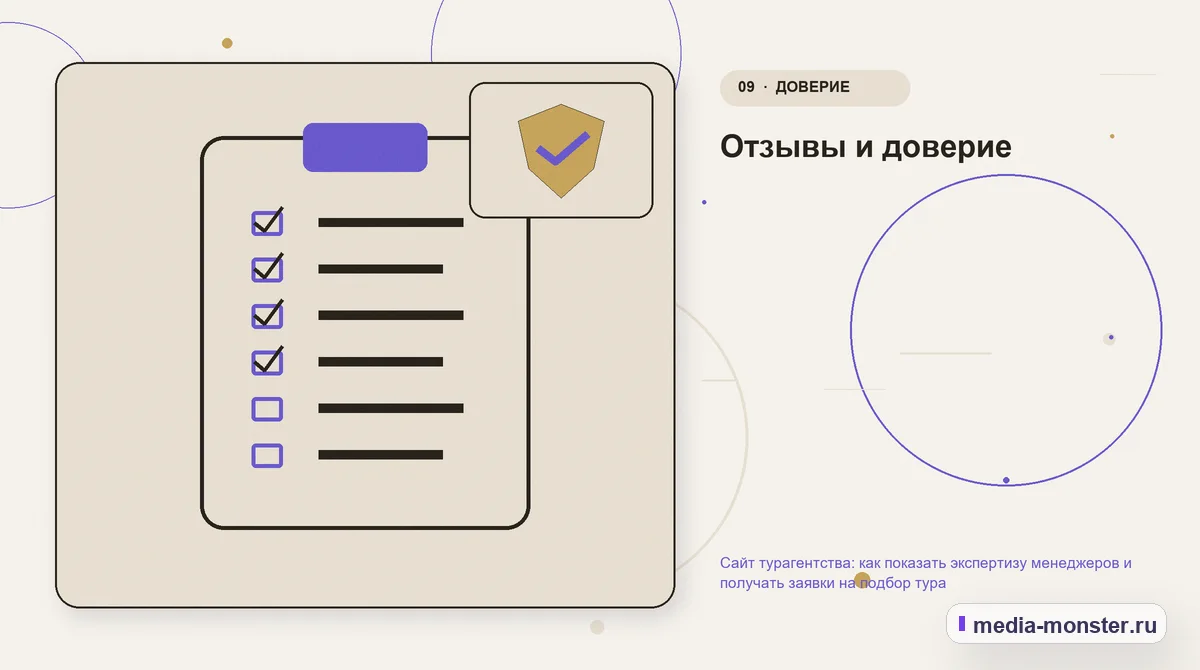 Изображение 9: Контрольные показатели — Сайт турагентства: как показать экспертизу менеджеров и получать заявки на подбор тура | Media Monster Контрольные показатели. Отзывы и доверие: иллюстрация к статье «Сайт турагентства: как показать экспертизу менеджеров и получать заявки на подбор тура»