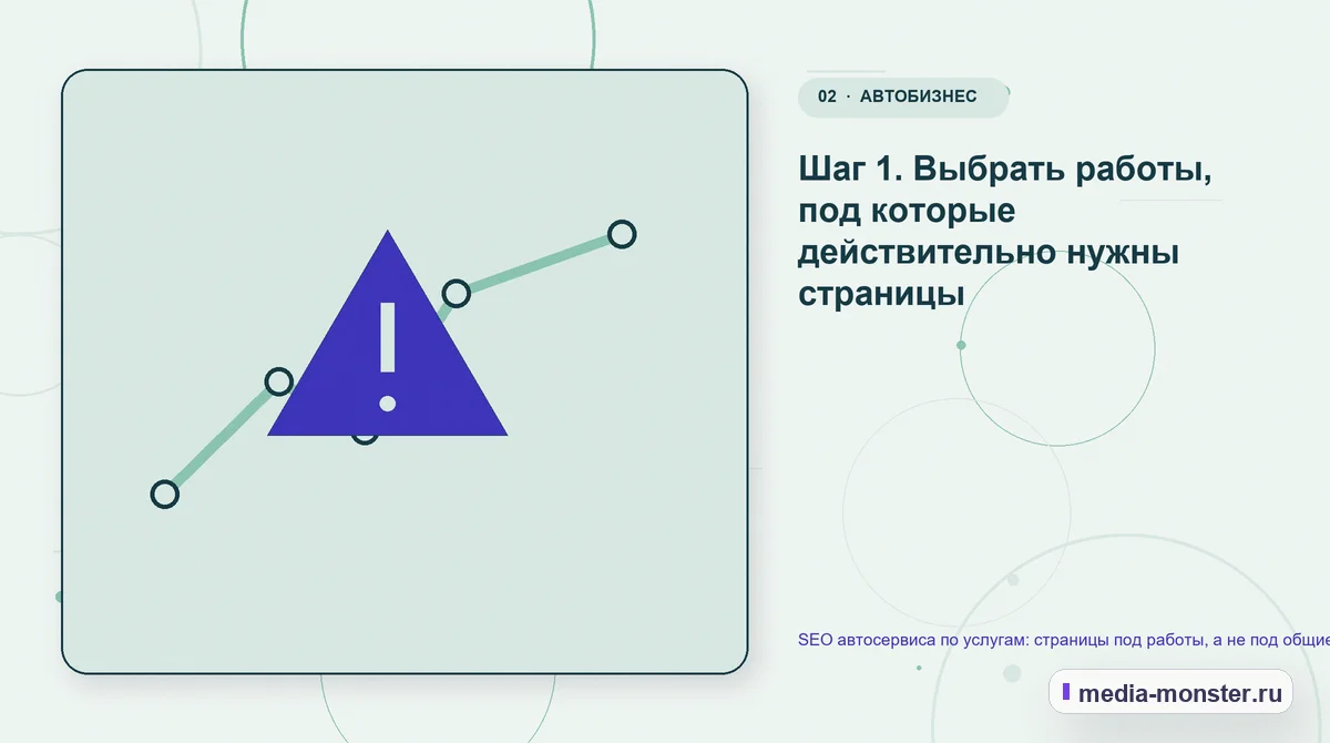 SEO автосервиса по услугам: страницы под работы, а не под общие запросы — иллюстрация к разделу «Шаг 1. Выбрать работы, под которые действительно нужны страницы»