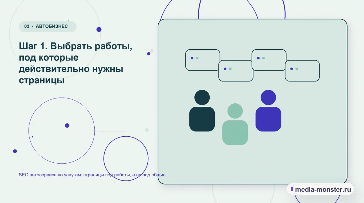 SEO автосервиса по услугам: страницы под работы, а не под общие запросы — иллюстрация к разделу «Шаг 1. Выбрать работы, под которые действительно нужны страницы»