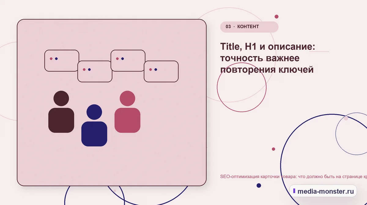 SEO-оптимизация карточки товара: что должно быть на странице кроме текста — иллюстрация к разделу «Title, H1 и описание: точность важнее повторения ключей»