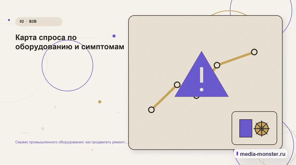 Изображение 2: Проблема и точка потери — Сервис промышленного оборудования: как продвигать ремонт, обслуживание и запчасти | Media Monster Проблема и точка потери. Карта спроса по оборудованию и симптомам: иллюстрация к статье «Сервис промышленного оборудования: как продвигать ремонт, обслуживание и запчасти»