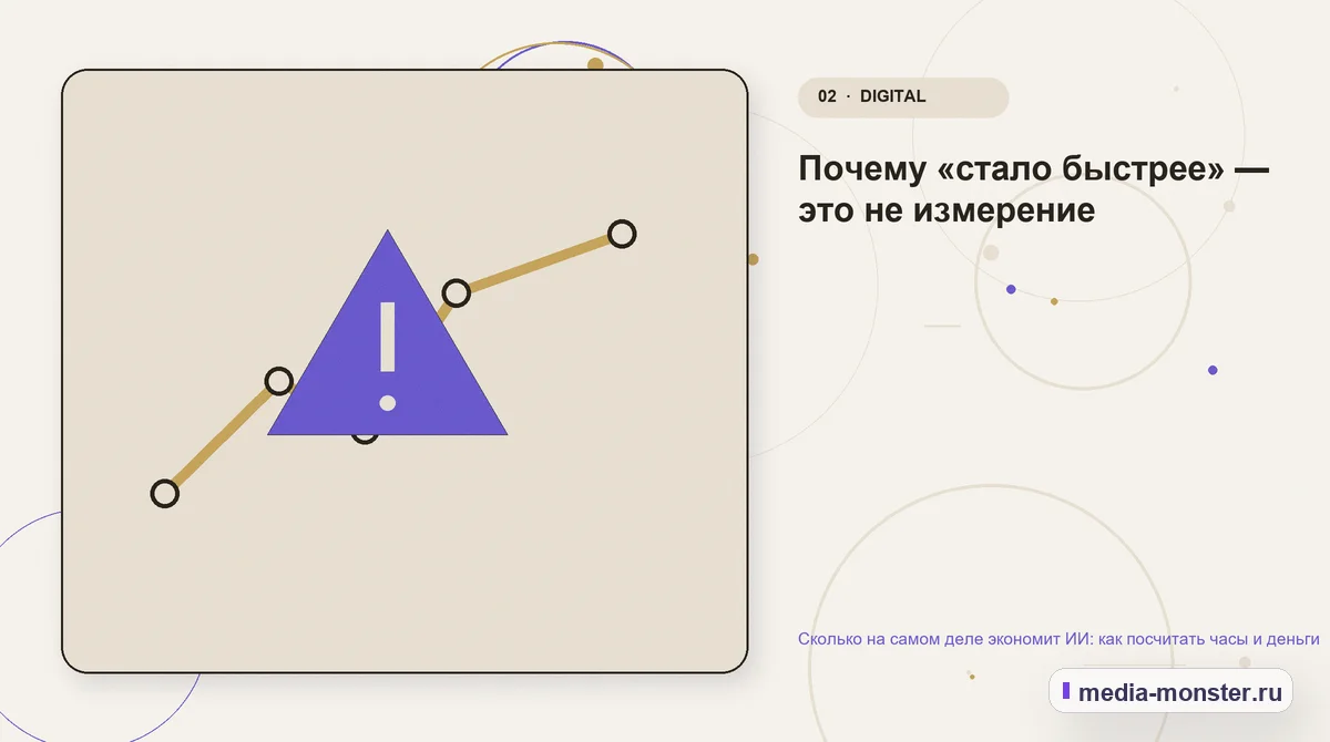 Сколько на самом деле экономит ИИ: как посчитать часы и деньги — иллюстрация к разделу «Почему «стало быстрее» — это не измерение»