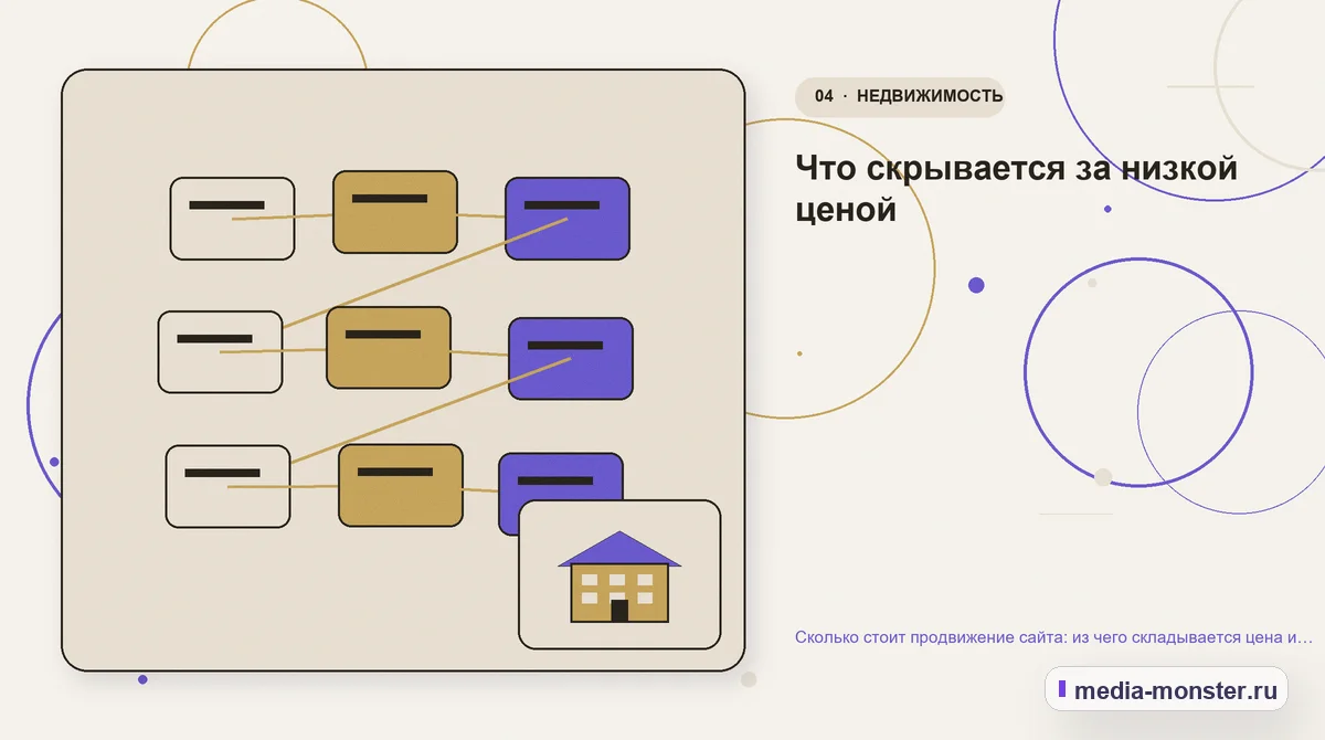 Изображение 4: Структура решения — Сколько стоит продвижение сайта: из чего складывается цена и почему дешёвое обычно не работает | Media Monster Структура решения. Что скрывается за низкой ценой: иллюстрация к статье «Сколько стоит продвижение сайта: из чего складывается цена и почему дешёвое обычно не работает»