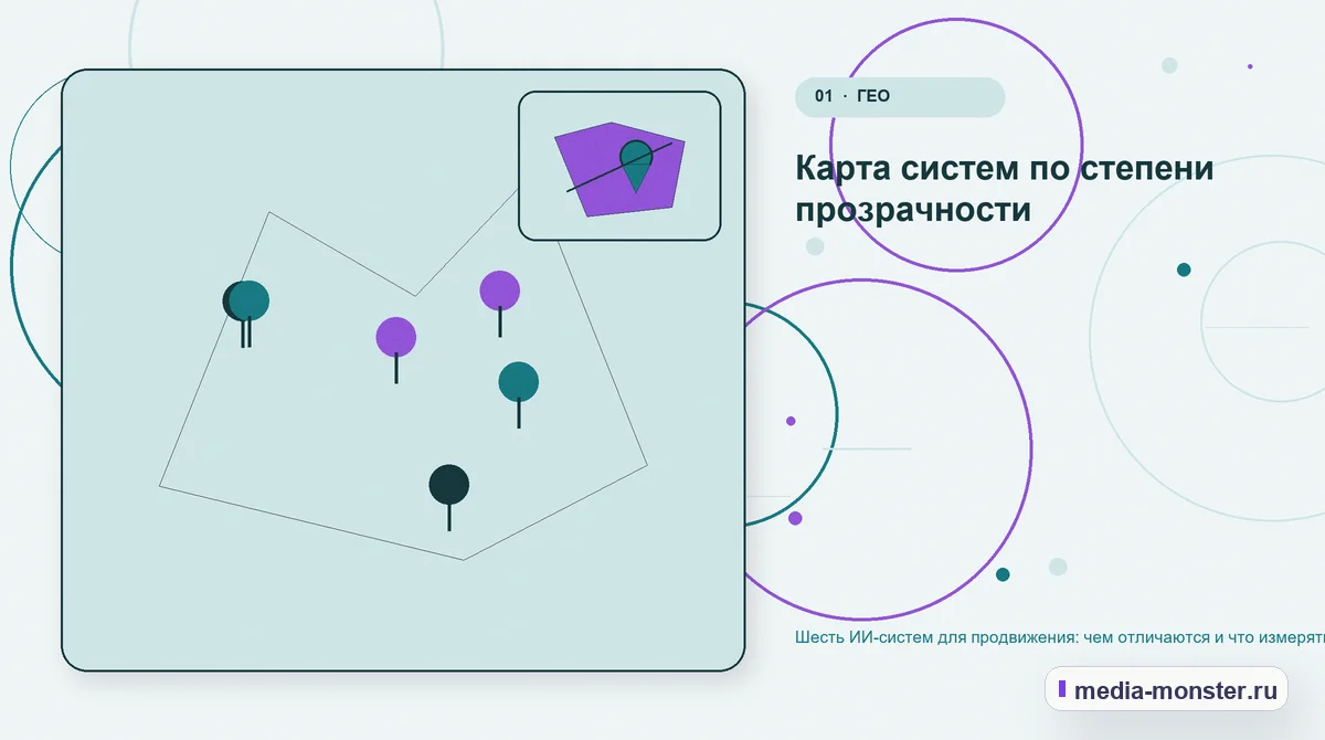 Ключевая тема материала. Карта систем по степени прозрачности: иллюстрация к статье «Шесть ИИ-систем для продвижения: чем отличаются и что измерять бизнесу»