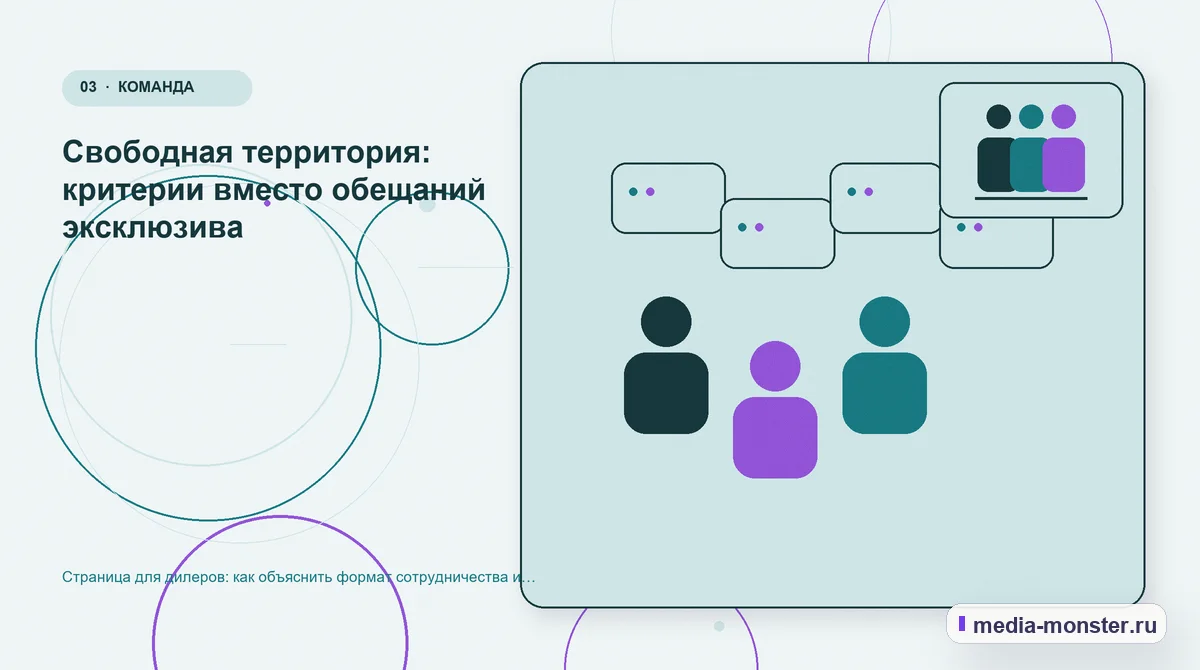 Изображение 3: Аудитория и сценарий выбора — Страница для дилеров: как объяснить формат сотрудничества и собрать содержательную заявку | Media Monster Аудитория и сценарий выбора. Свободная территория: критерии вместо обещаний эксклюзива: иллюстрация к статье «Страница для дилеров: как объяснить формат сотрудничества и собрать…