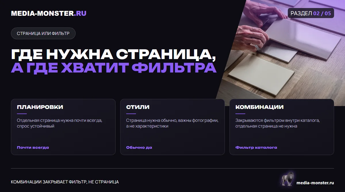 Изображение 2: Где нужна страница, а где хватит фильтра — иллюстрация к статье «Кухни на заказ: какие страницы закрывают спрос, а какие только мешают» | Media Monster Где нужна страница, а где хватит фильтра — иллюстрация к статье «Кухни на заказ: какие страницы закрывают спрос, а какие только мешают»