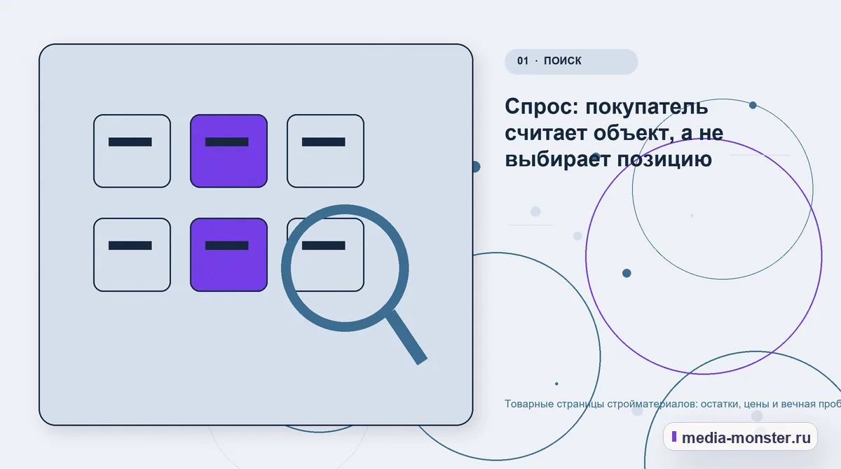 Товарные страницы стройматериалов: остатки, цены и вечная проблема наличия — иллюстрация к разделу «Спрос: покупатель считает объект, а не выбирает позицию»