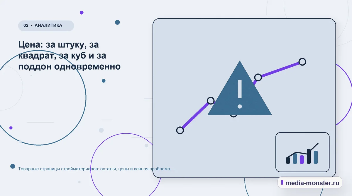 Изображение 2: Проблема и точка потери — Товарные страницы стройматериалов: остатки, цены и вечная проблема наличия | Media Monster Проблема и точка потери. Цена: за штуку, за квадрат, за куб и за поддон одновременно: иллюстрация к статье «Товарные страницы стройматериалов: остатки, цены и вечная проблема наличия»