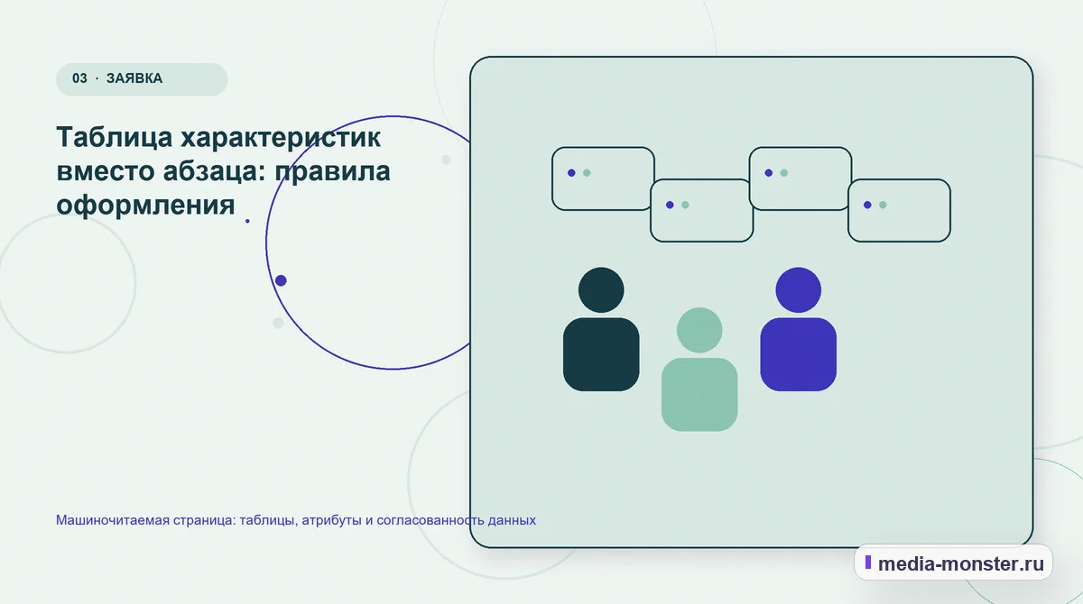 Машиночитаемая страница: таблицы, атрибуты и согласованность данных — иллюстрация к разделу «Таблица характеристик вместо абзаца: правила оформления»