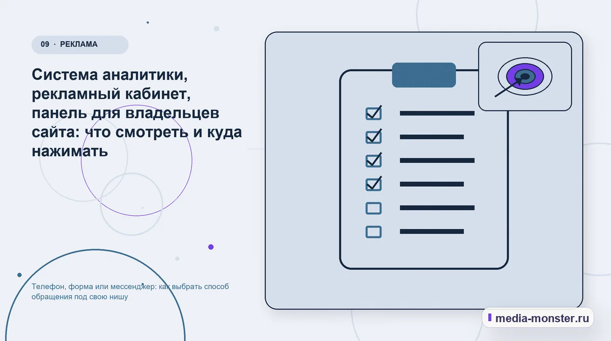 Изображение 9: Контрольные показатели — Телефон, форма или мессенджер: как выбрать способ обращения под свою нишу | Media Monster Контрольные показатели. Система аналитики, рекламный кабинет, панель для владельцев сайта: что смотреть и куда нажимать: иллюстрация к статье «Телефон, форма или мессенджер: как выбрать…