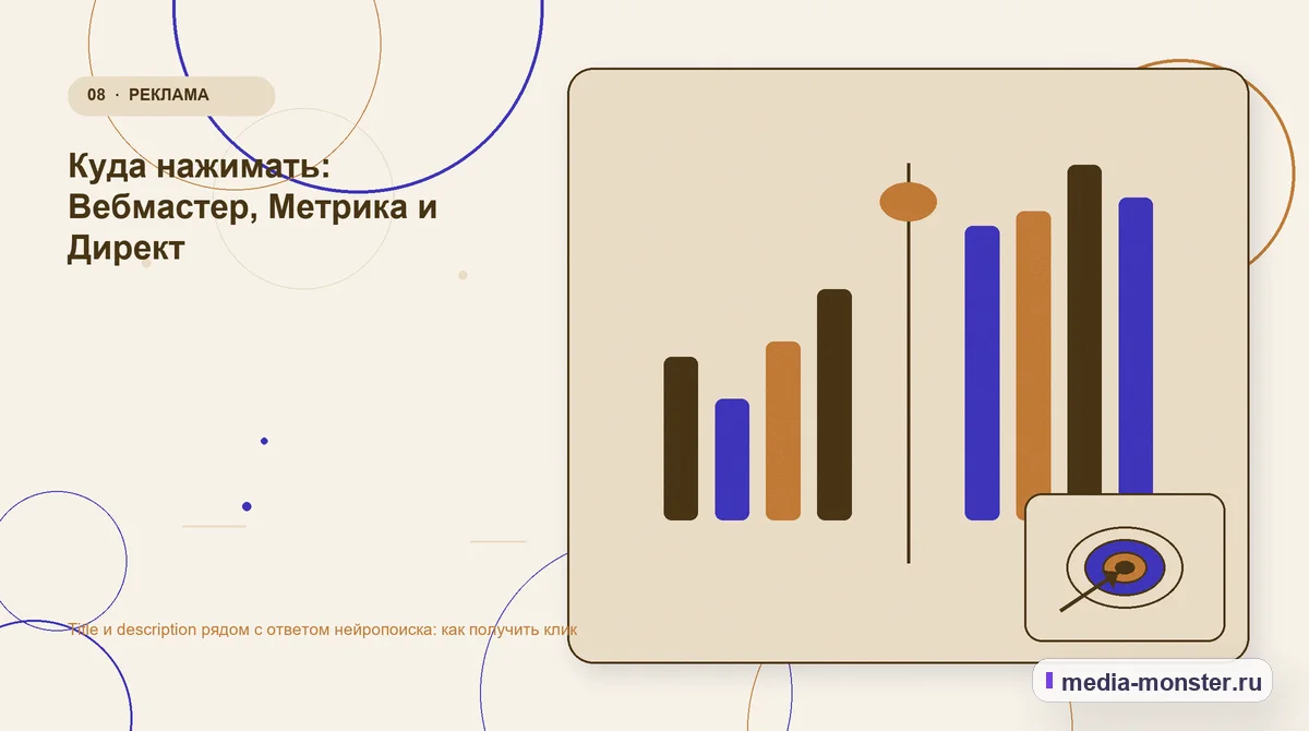 Сравнение вариантов. Куда нажимать: Вебмастер, Метрика и Директ: иллюстрация к статье «Title и description рядом с ответом нейропоиска: как получить клик»