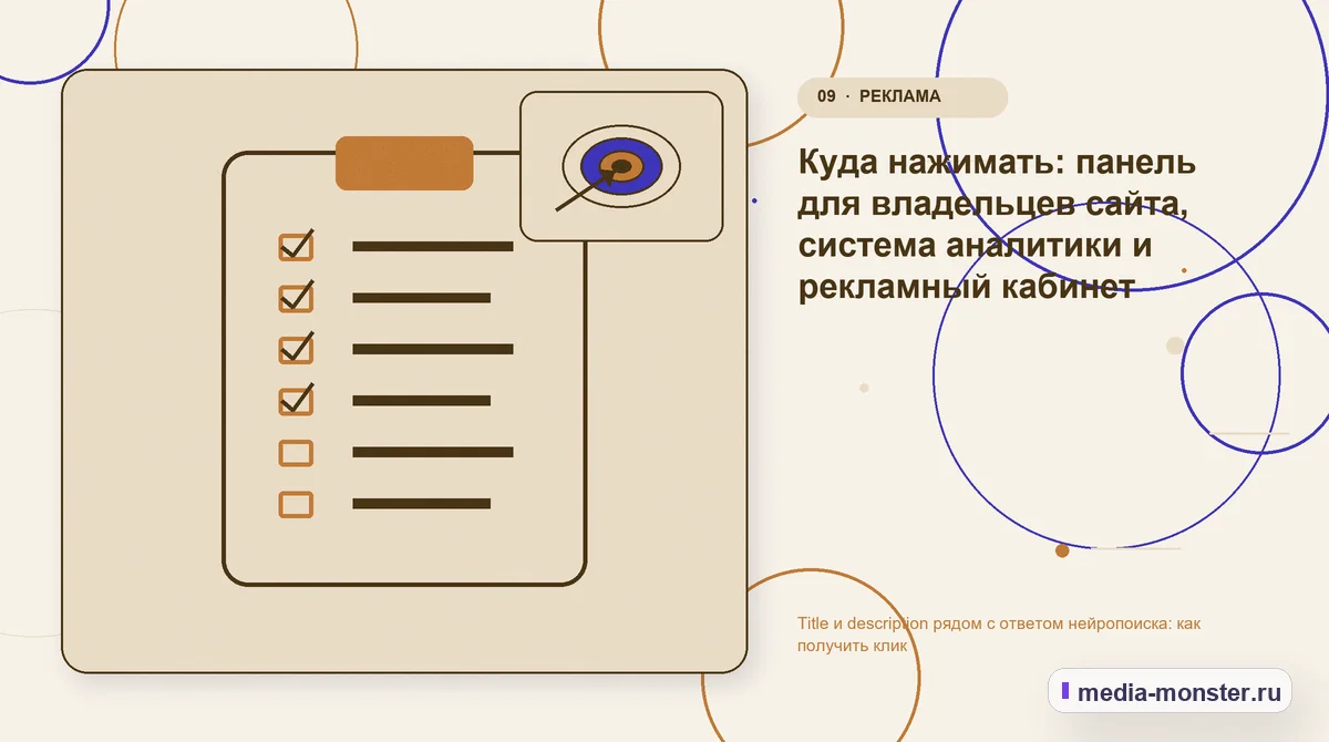 Изображение 9: Контрольные показатели — Title и description рядом с ответом нейропоиска: как получить клик | Media Monster Контрольные показатели. Куда нажимать: панель для владельцев сайта, система аналитики и рекламный кабинет: иллюстрация к статье «Title и description рядом с ответом нейропоиска: как…
