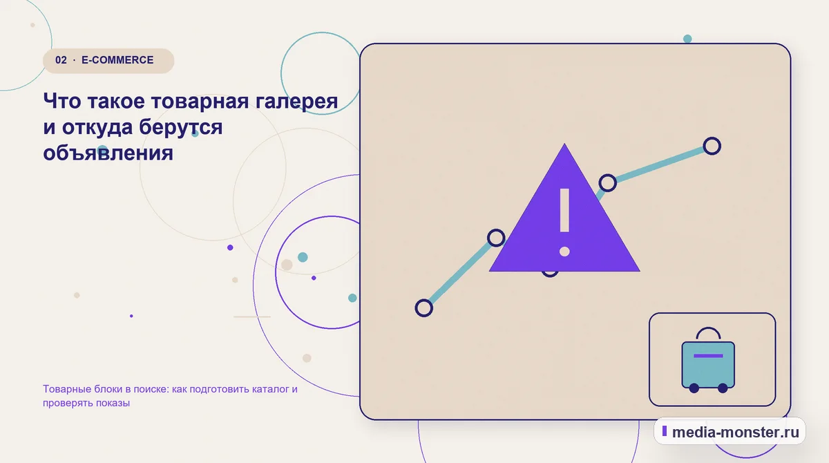 Изображение 2: Проблема и точка потери — Товарные блоки в поиске: как подготовить каталог и проверять показы | Media Monster Проблема и точка потери. Что такое товарная галерея и откуда берутся объявления: иллюстрация к статье «Товарные блоки в поиске: как подготовить каталог и проверять показы»