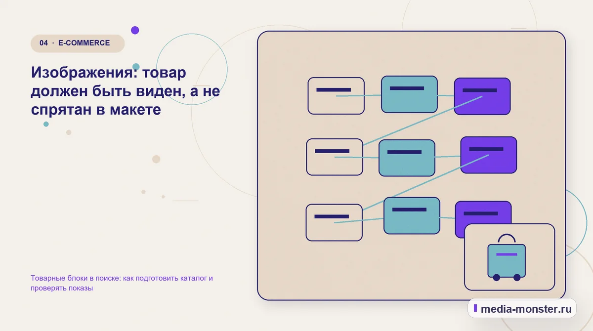Изображение 4: Структура решения — Товарные блоки в поиске: как подготовить каталог и проверять показы | Media Monster Структура решения. Изображения: товар должен быть виден, а не спрятан в макете: иллюстрация к статье «Товарные блоки в поиске: как подготовить каталог и проверять показы»