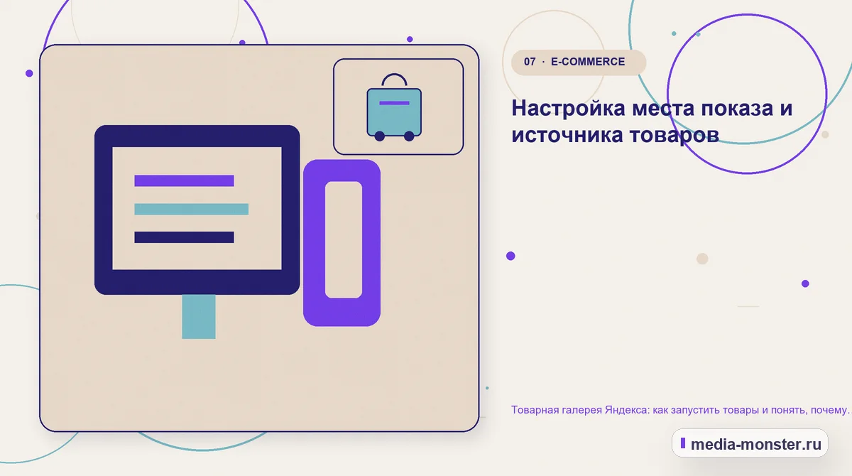 Каналы и точки контакта. Настройка места показа и источника товаров: иллюстрация к статье «Товарная галерея Яндекса: как запустить товары и понять, почему нет показов»