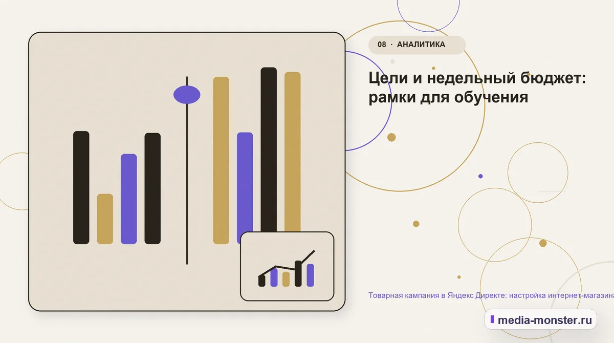 Изображение 8: Сравнение вариантов — Товарная кампания в Яндекс Директе: настройка интернет-магазина без слепого запуска | Media Monster Сравнение вариантов. Цели и недельный бюджет: рамки для обучения: иллюстрация к статье «Товарная кампания в Яндекс Директе: настройка интернет-магазина без слепого запуска»