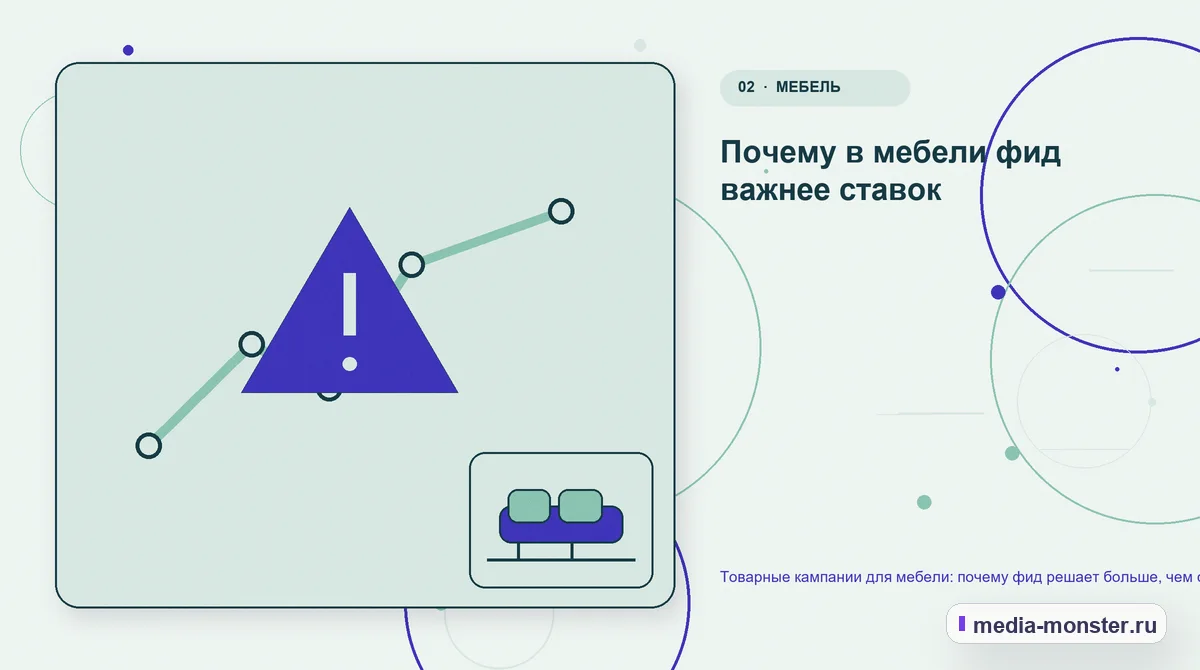 Изображение 2: Проблема и точка потери — Товарные кампании для мебели: почему фид решает больше, чем ставки | Media Monster Проблема и точка потери. Почему в мебели фид важнее ставок: иллюстрация к статье «Товарные кампании для мебели: почему фид решает больше, чем ставки»
