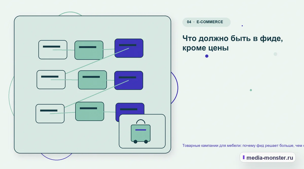 Изображение 4: Структура решения — Товарные кампании для мебели: почему фид решает больше, чем ставки | Media Monster Структура решения. Что должно быть в фиде, кроме цены: иллюстрация к статье «Товарные кампании для мебели: почему фид решает больше, чем ставки»