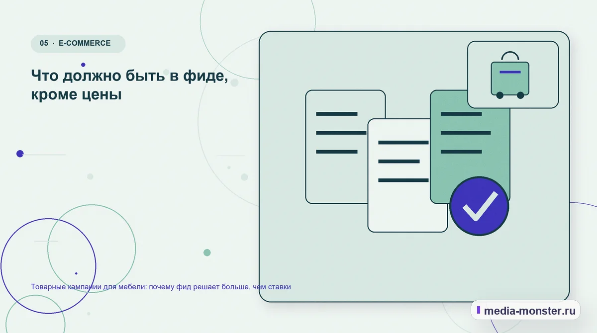 Данные и доказательства. Что должно быть в фиде, кроме цены: иллюстрация к статье «Товарные кампании для мебели: почему фид решает больше, чем ставки»