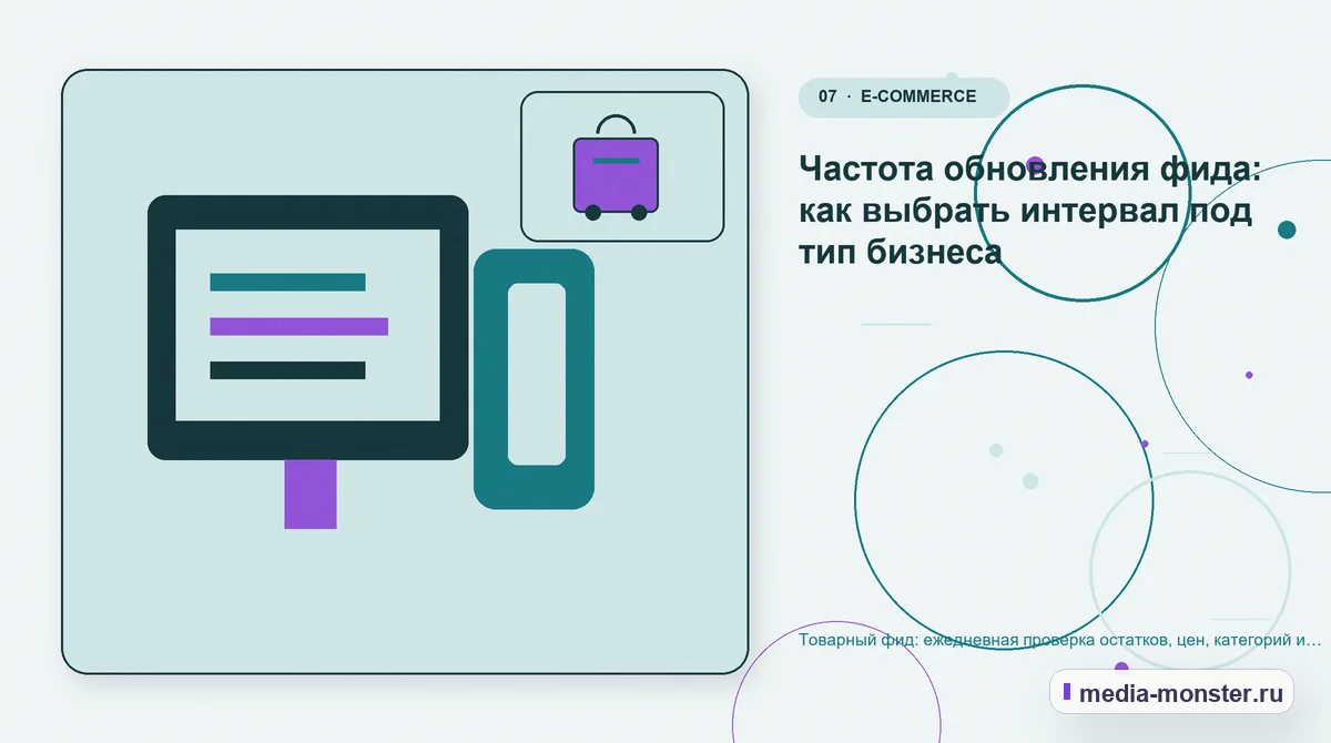Каналы и точки контакта. Частота обновления фида: как выбрать интервал под тип бизнеса: иллюстрация к статье «Товарный фид: ежедневная проверка остатков, цен, категорий и посадочных страниц»