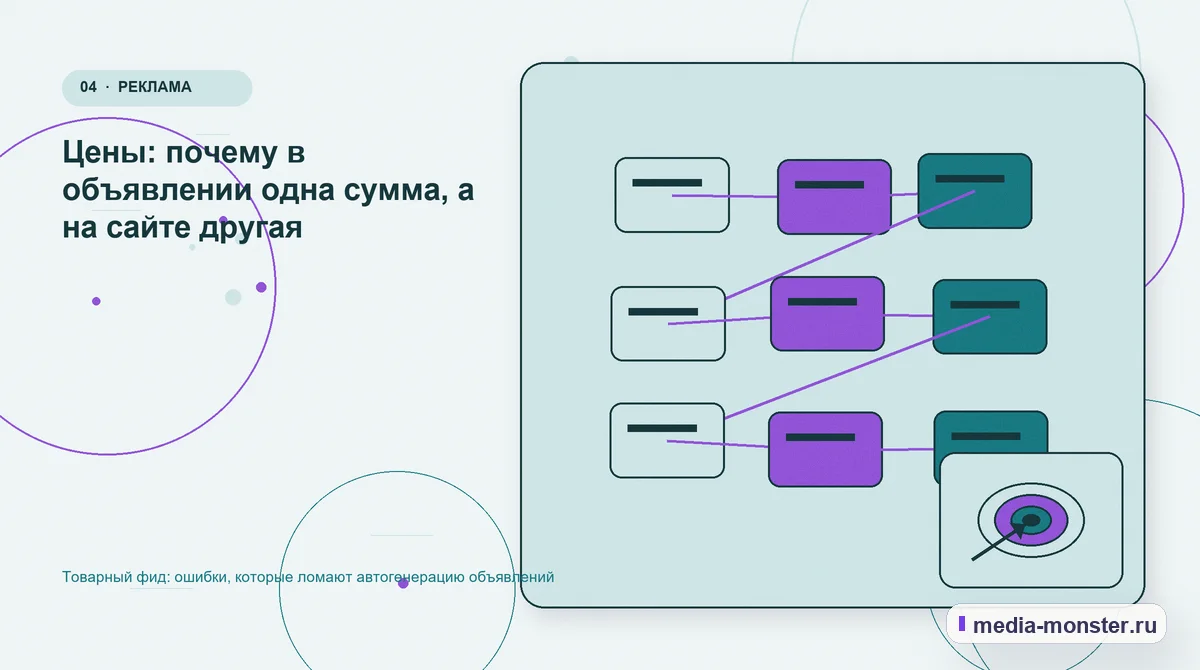 Изображение 4: Структура решения — Товарный фид: ошибки, которые ломают автогенерацию объявлений | Media Monster Структура решения. Цены: почему в объявлении одна сумма, а на сайте другая: иллюстрация к статье «Товарный фид: ошибки, которые ломают автогенерацию объявлений»