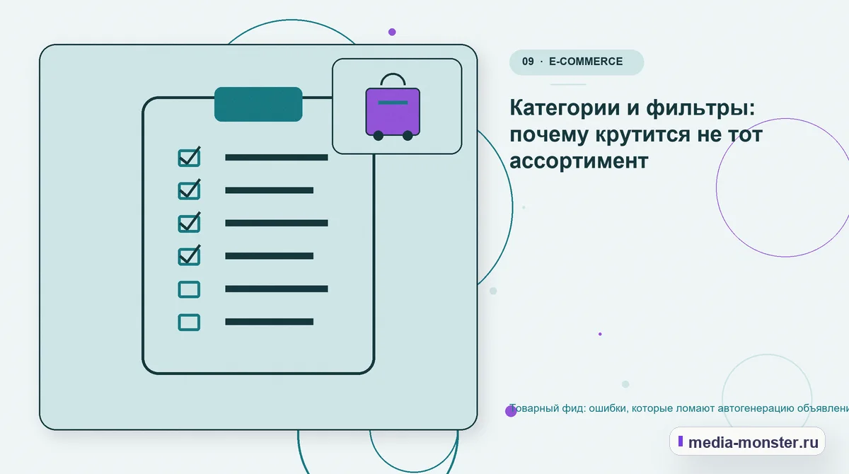 Контрольные показатели. Категории и фильтры: почему крутится не тот ассортимент: иллюстрация к статье «Товарный фид: ошибки, которые ломают автогенерацию объявлений»