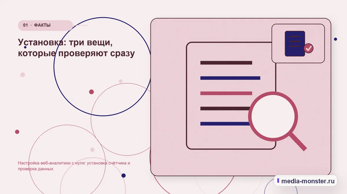 Изображение 1: Ключевая тема материала — Настройка веб-аналитики с нуля: установка счётчика и проверка данных | Media Monster Ключевая тема материала. Установка: три вещи, которые проверяют сразу: иллюстрация к статье «Настройка веб-аналитики с нуля: установка счётчика и проверка данных»