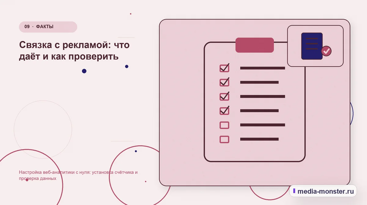 Изображение 9: Контрольные показатели — Настройка веб-аналитики с нуля: установка счётчика и проверка данных | Media Monster Контрольные показатели. Связка с рекламой: что даёт и как проверить: иллюстрация к статье «Настройка веб-аналитики с нуля: установка счётчика и проверка данных»